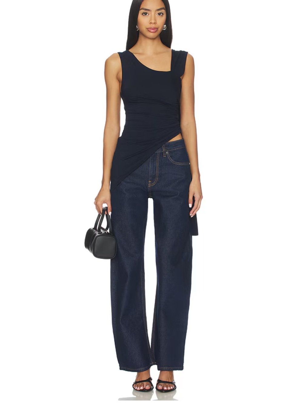 One Shoulder Draped Top - Navy